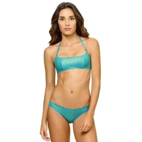 NWT Pilyq S Seashine Reversible Scoop Neck Halter Cheeky Bikini Swim Set #98491 - Picture 2 of 5